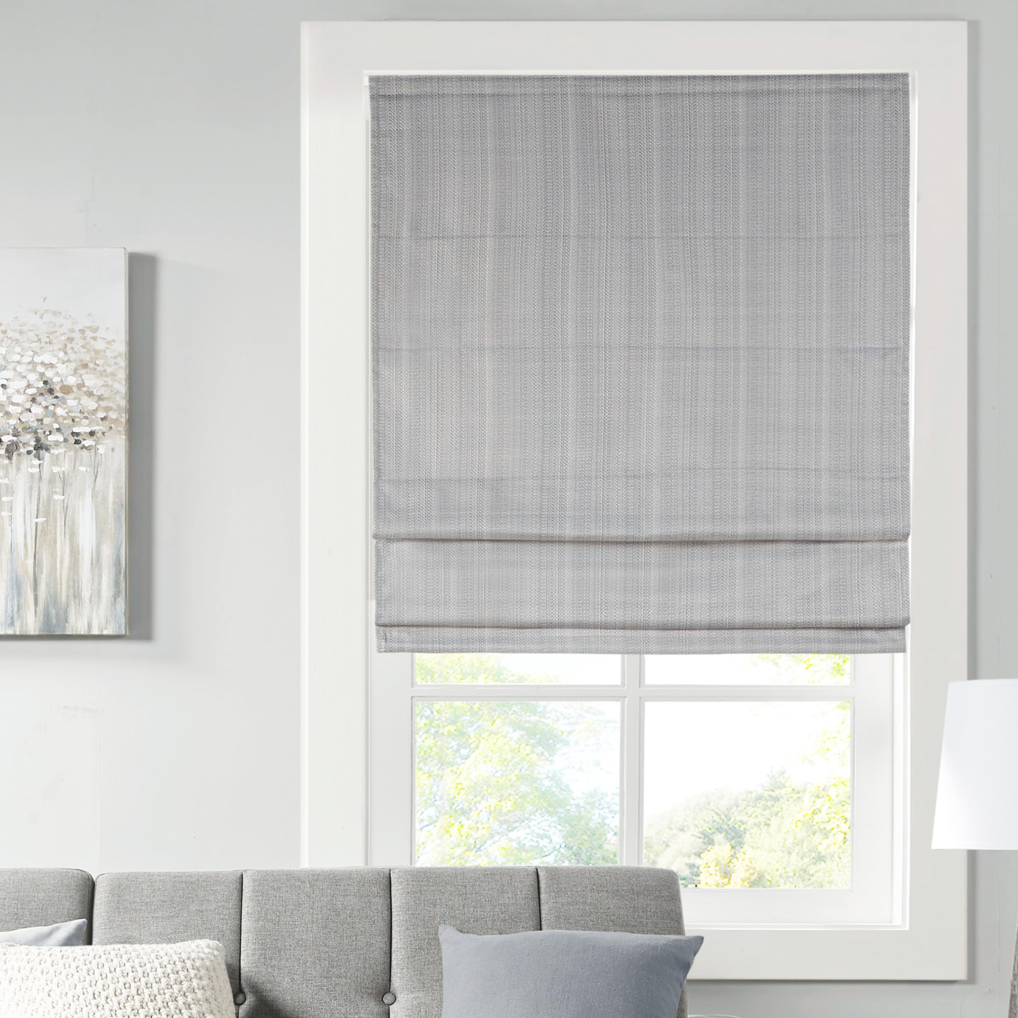 Madison Park Galen Cordless Roman Shades - Fabric Privacy Single Panel Darkening, Energy Efficient, Thermal Insulated Window Blind Treatment, for Bedroom, Living Room Decor, 35" x 64", Ivory