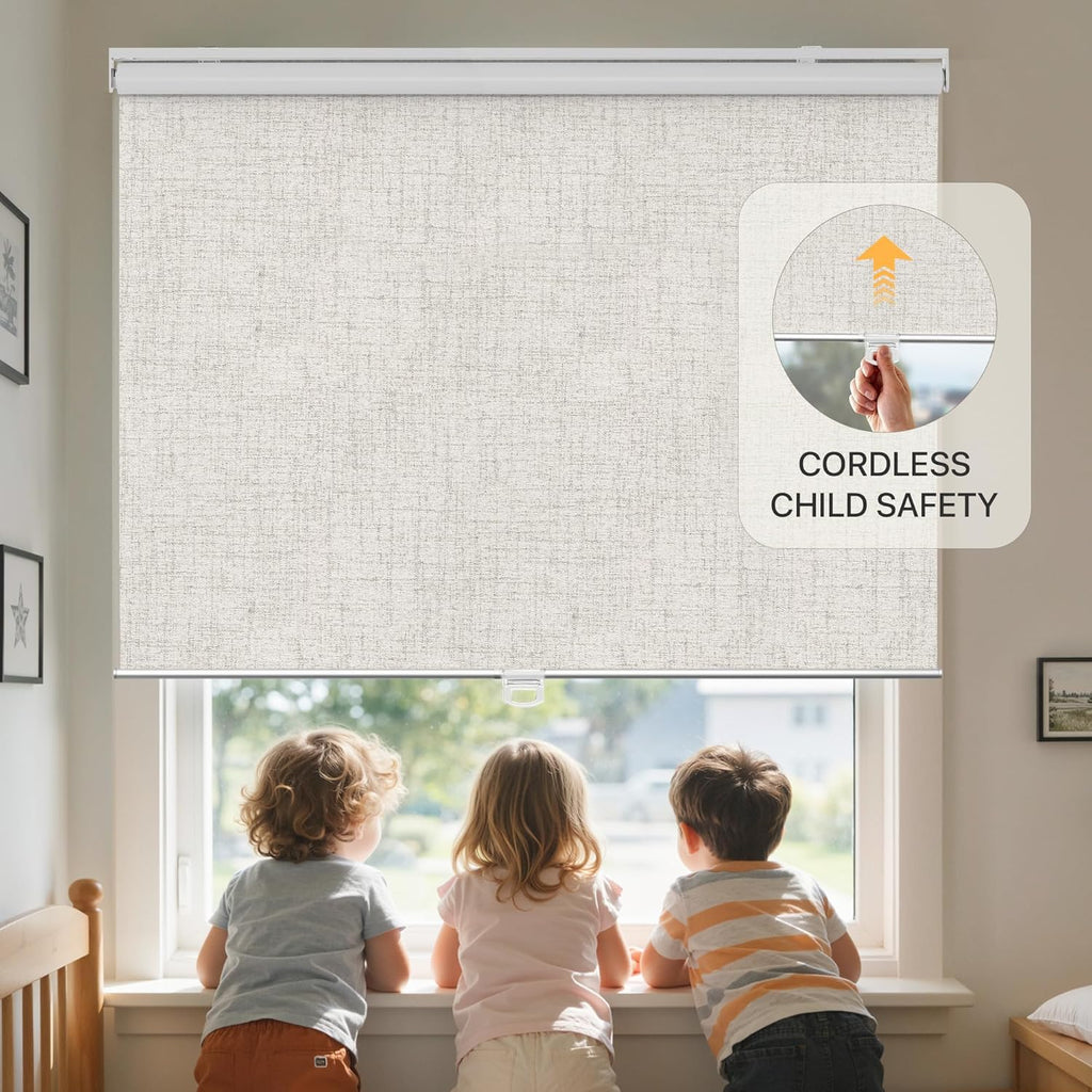 GENIMO 100% Blackout Roller Window Shades, Window Blinds Cordless with Thermal Insulated, UV Protection Fabric, Mini French Door Blinds for Home, Bedroom, Office, Ivory White, 36" W X 72" H