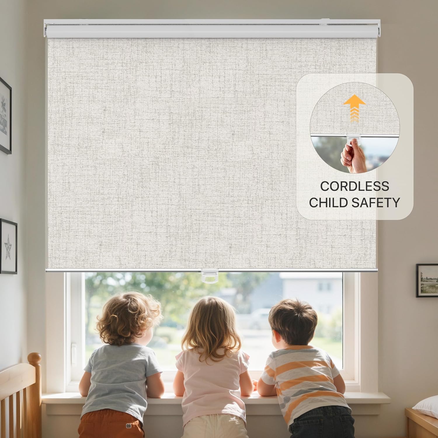 GENIMO 100% Blackout Roller Window Shades, Window Blinds Cordless with Thermal Insulated, UV Protection Fabric, Mini French Door Blinds for Home, Bedroom, Office, Ivory White, 36" W X 72" H