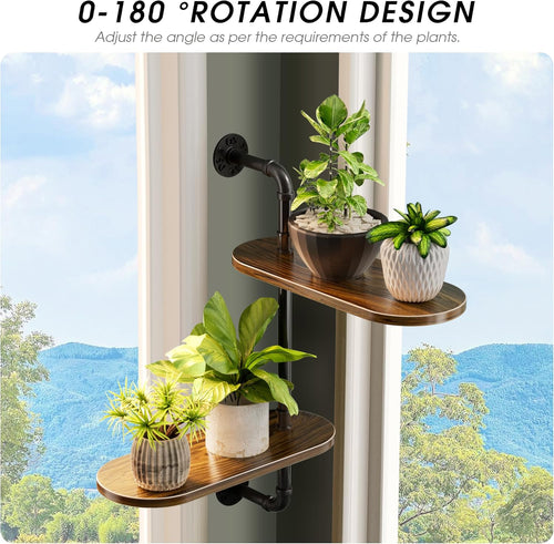 2-Tier Rotating Window Plant Shelf,Wooden Indoor Plant Stand for Optimal Light Exposure,180° Rotating Wall Plant Holder,Plant Shelves for Multiple Plants , Enhance Home Decor ,Gift for Plant Lovers