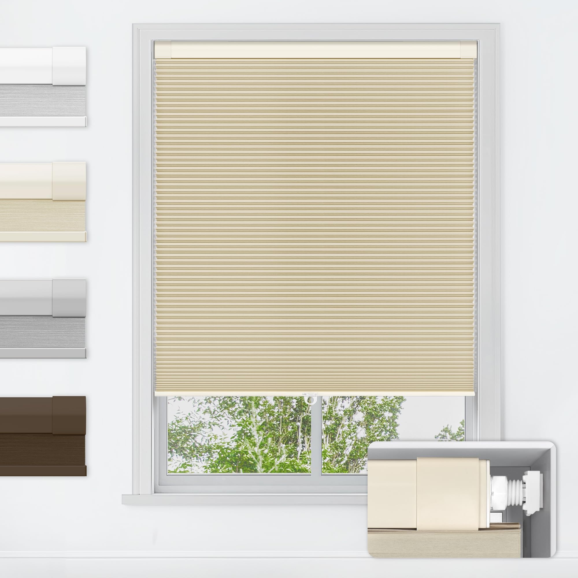 LazBlinds No Tools No Drill Cordless Cellular Shades, Light Filtering Honeycomb Shades for Home, Thermal Insulation Blinds for Windows, 29" W x 48" H, Grey