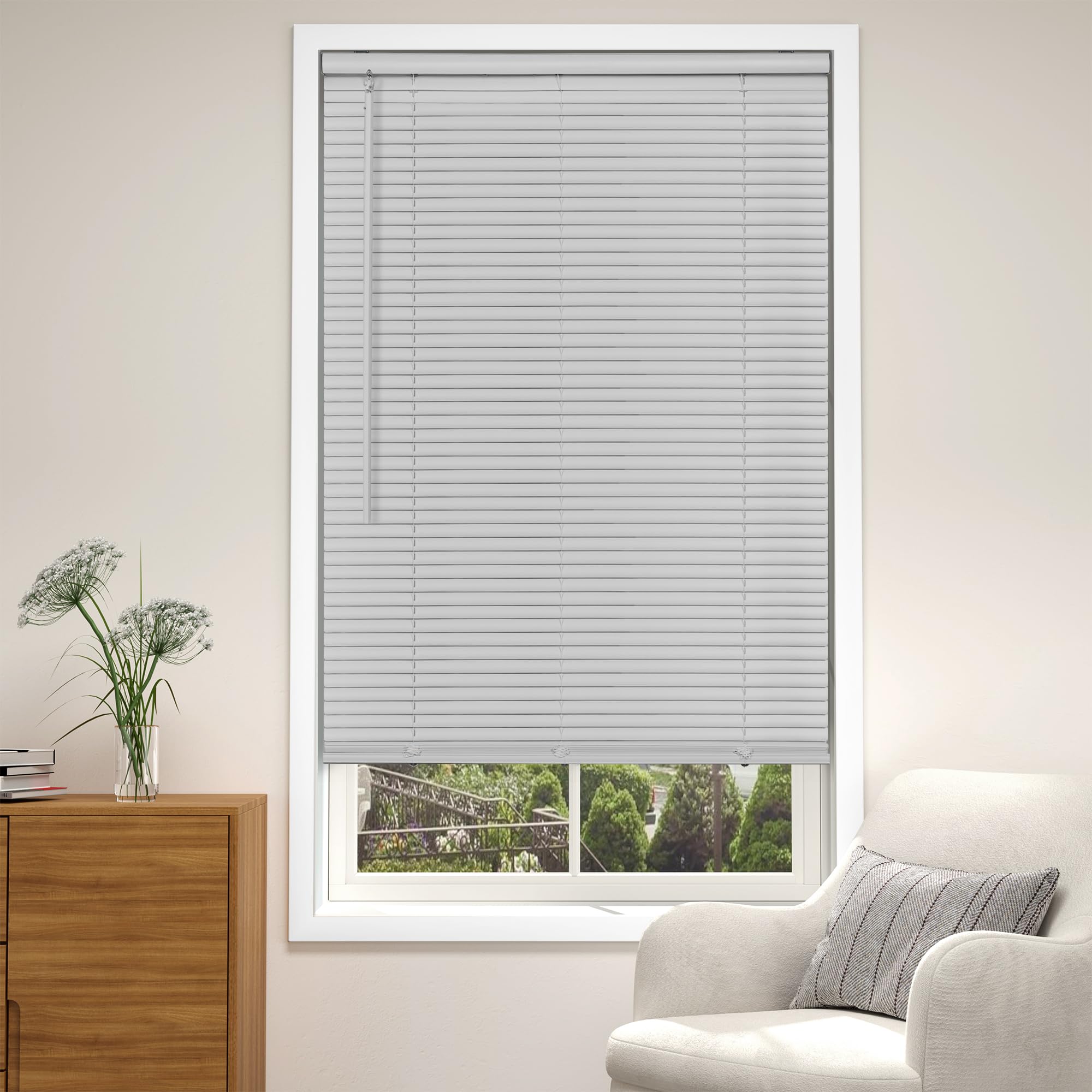 LazBlinds Cordless White 1” Light Filtering Vinyl Mini Blinds, 20" W X 36" H Horizontal Window Blinds for Home, Cordless Shades for Indoor Windows