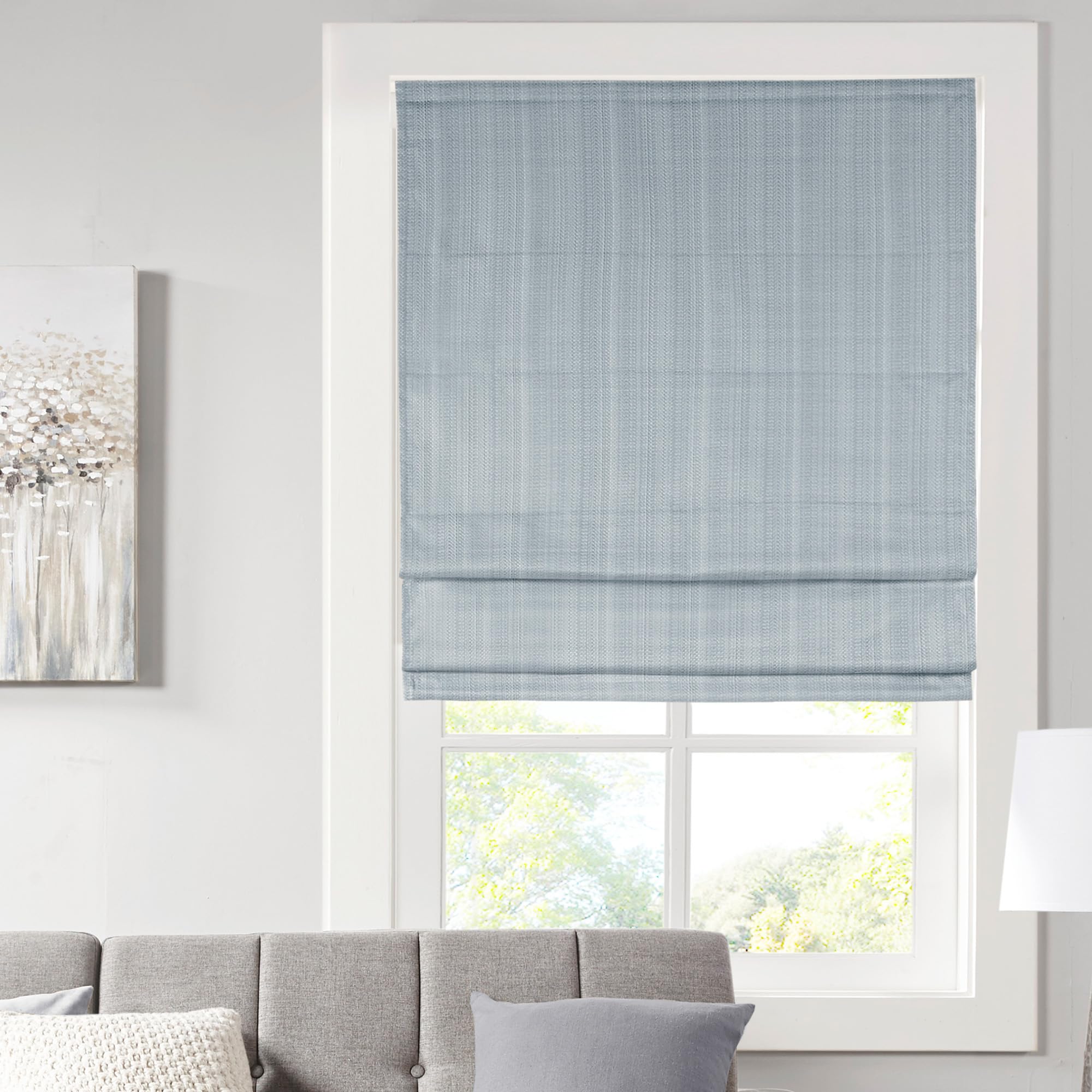 Madison Park Galen Cordless Roman Shades - Fabric Privacy Single Panel Darkening, Energy Efficient, Thermal Insulated Window Blind Treatment, for Bedroom, Living Room Decor, 35" x 64", Ivory