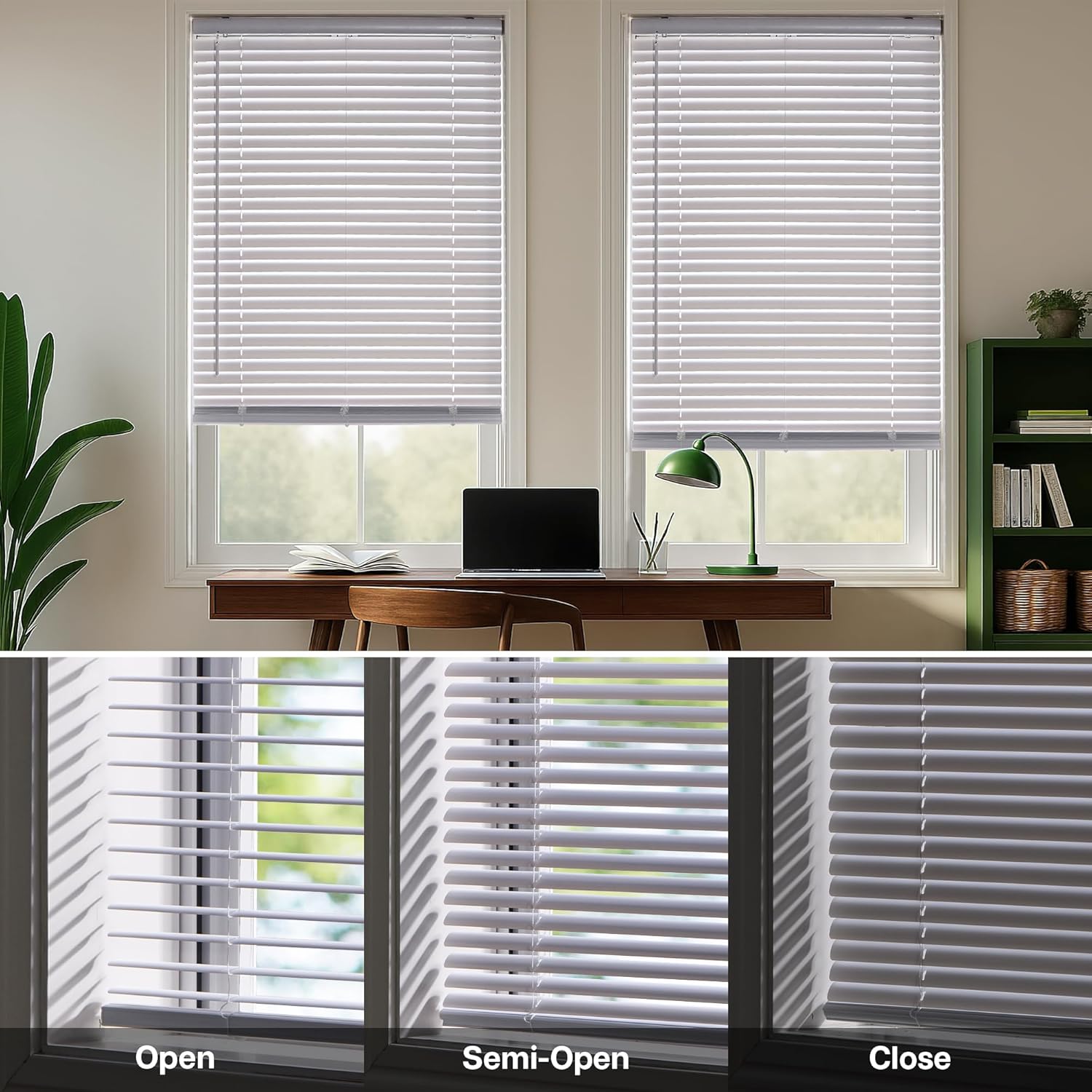 LazBlinds Cordless White 1” Light Filtering Vinyl Mini Blinds, 20" W X 36" H Horizontal Window Blinds for Home, Cordless Shades for Indoor Windows