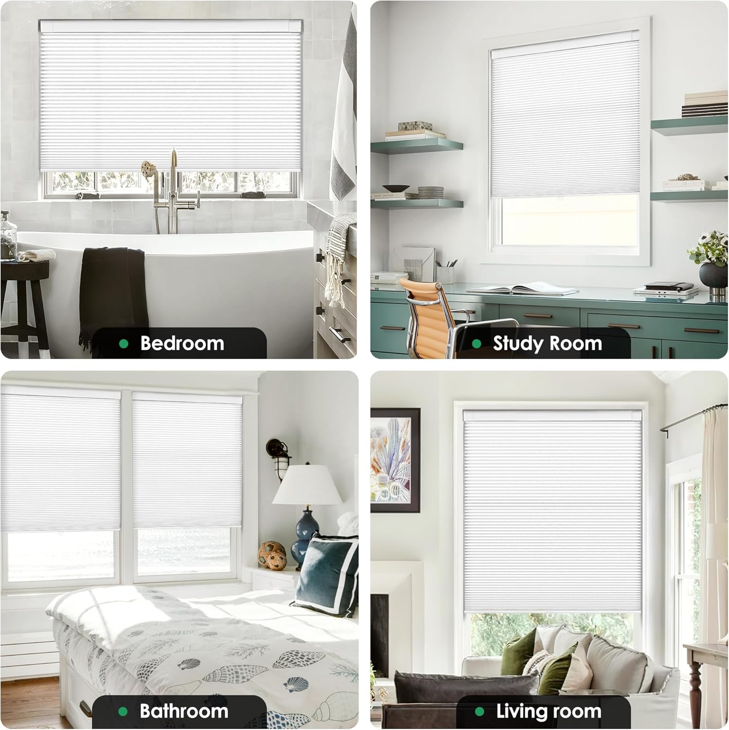 LazBlinds No Tools No Drill Cordless Cellular Shades, Light Filtering Honeycomb Shades for Home, Thermal Insulation Blinds for Windows, 38" W x 72" H, White