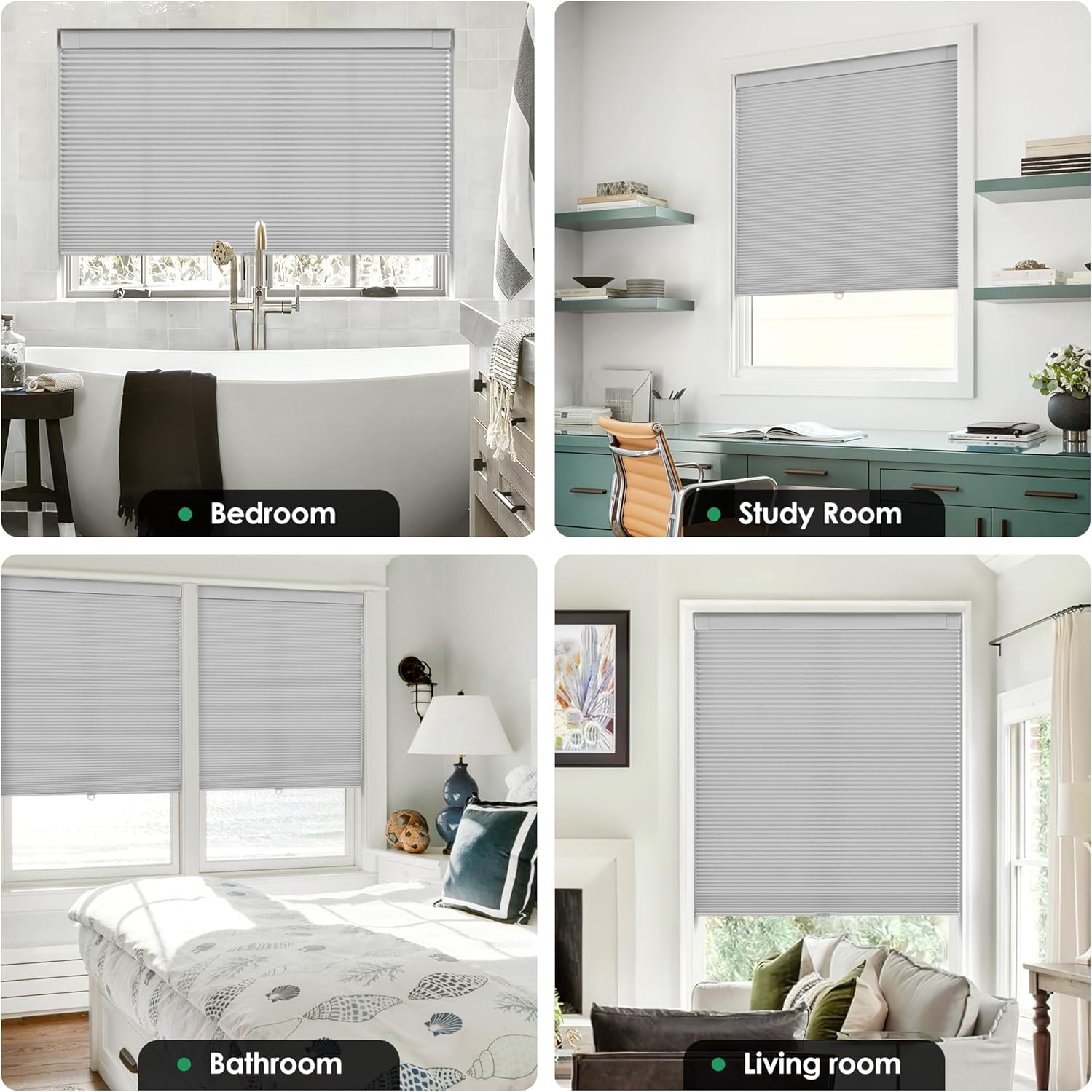 LazBlinds No Tools No Drill Cordless Cellular Shades, Light Filtering Honeycomb Shades for Home, Thermal Insulation Blinds for Windows, 29" W x 48" H, Grey
