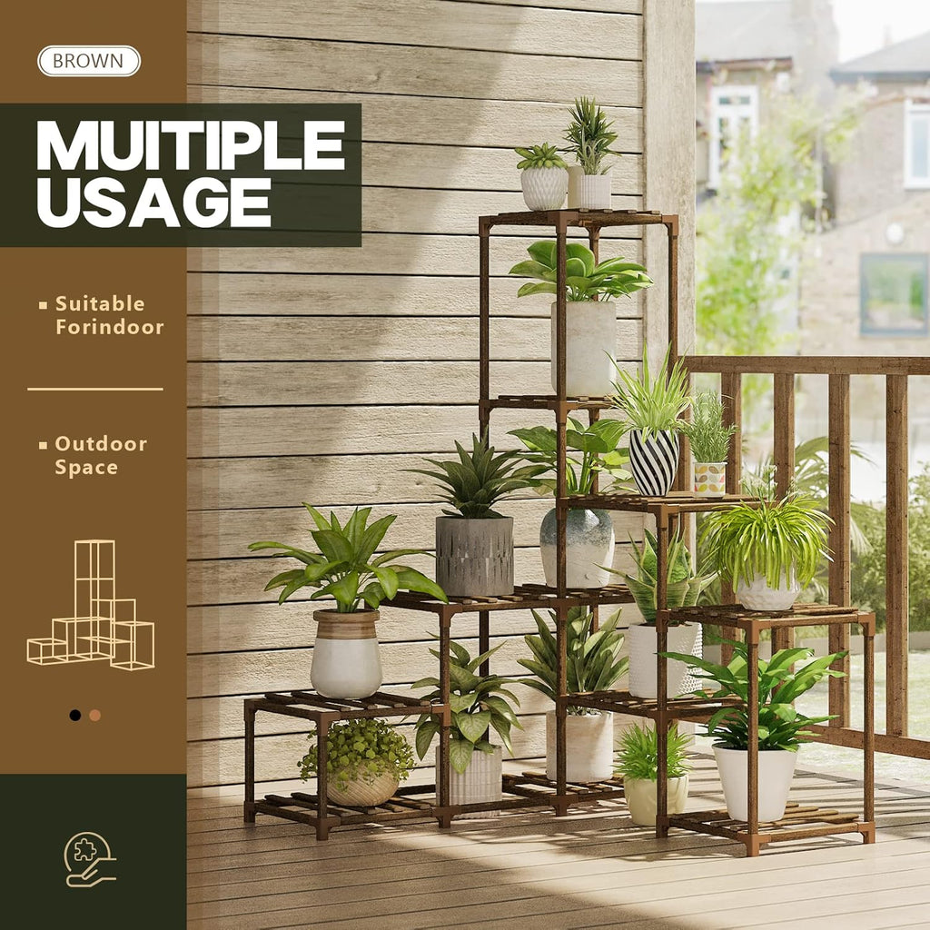 Bamworld Plant Stand Indoor Corner Plant Shelf Outdoor Flower Shelves Wooden Plant Stands Garden Wood Plant Holder Rack for Living Room Corner Lawn Window 03D