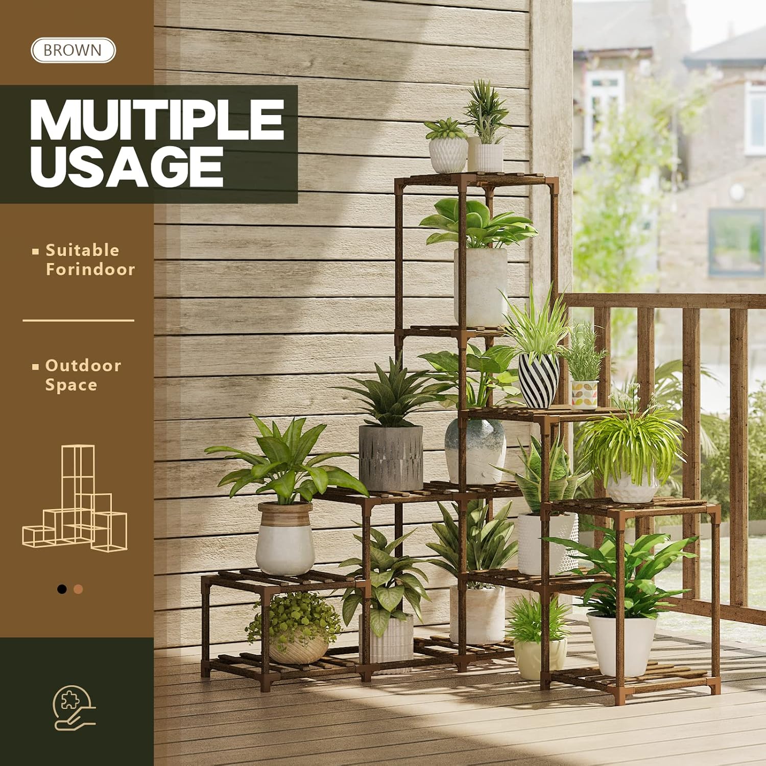 Bamworld Plant Stand Indoor Corner Plant Shelf Outdoor Flower Shelves Wooden Plant Stands Garden Wood Plant Holder Rack for Living Room Corner Lawn Window 03D