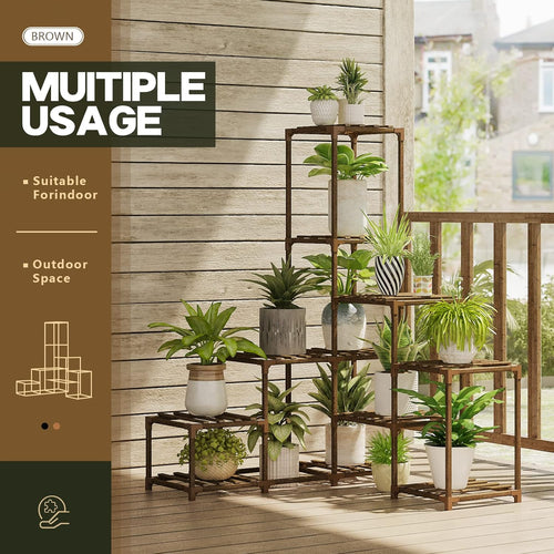 Bamworld Plant Stand Indoor Corner Plant Shelf Outdoor Flower Shelves Wooden Plant Stands Garden Wood Plant Holder Rack for Living Room Corner Lawn Window 03D