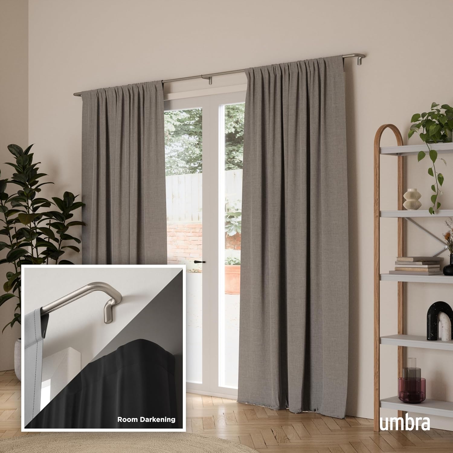 Umbra Twilight Curtain Rod Set – Wrap Around Design Ideal for Blackout or Room Darkening Panels, 28 to 48 Inches, Nickel