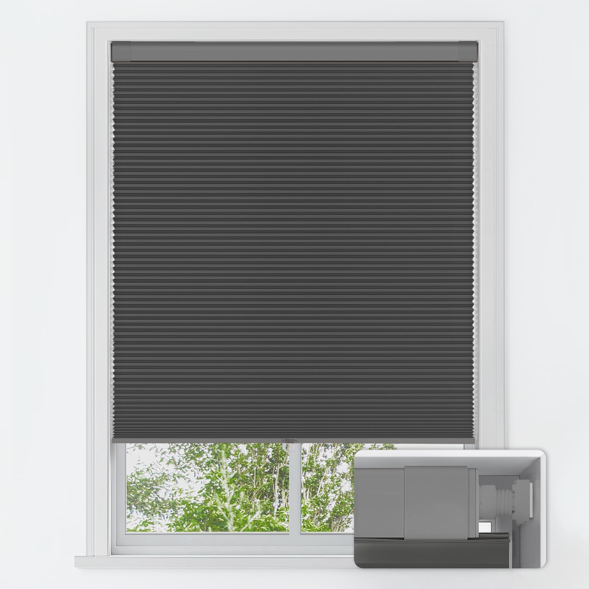 LazBlinds No Tools No Drill Cordless Cellular Shades, Light Filtering Honeycomb Shades for Home, Thermal Insulation Blinds for Windows, 38" W x 72" H, White