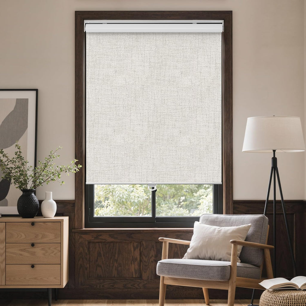 GENIMO 100% Blackout Roller Window Shades, Window Blinds Cordless with Thermal Insulated, UV Protection Fabric, Mini French Door Blinds for Home, Bedroom, Office, Ivory White, 36" W X 72" H