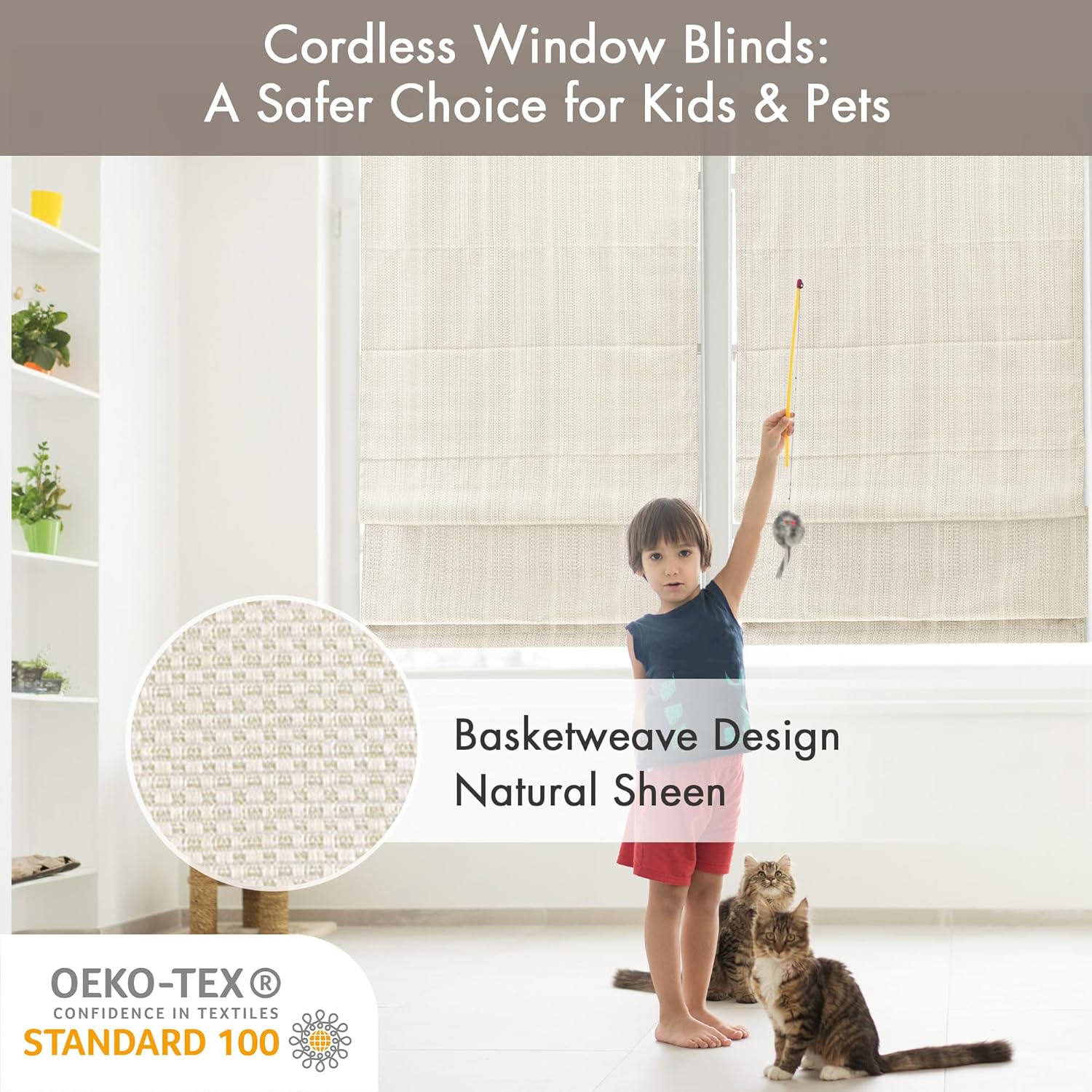 Madison Park Galen Cordless Roman Shades - Fabric Privacy Single Panel Darkening, Energy Efficient, Thermal Insulated Window Blind Treatment, for Bedroom, Living Room Decor, 35" x 64", Ivory