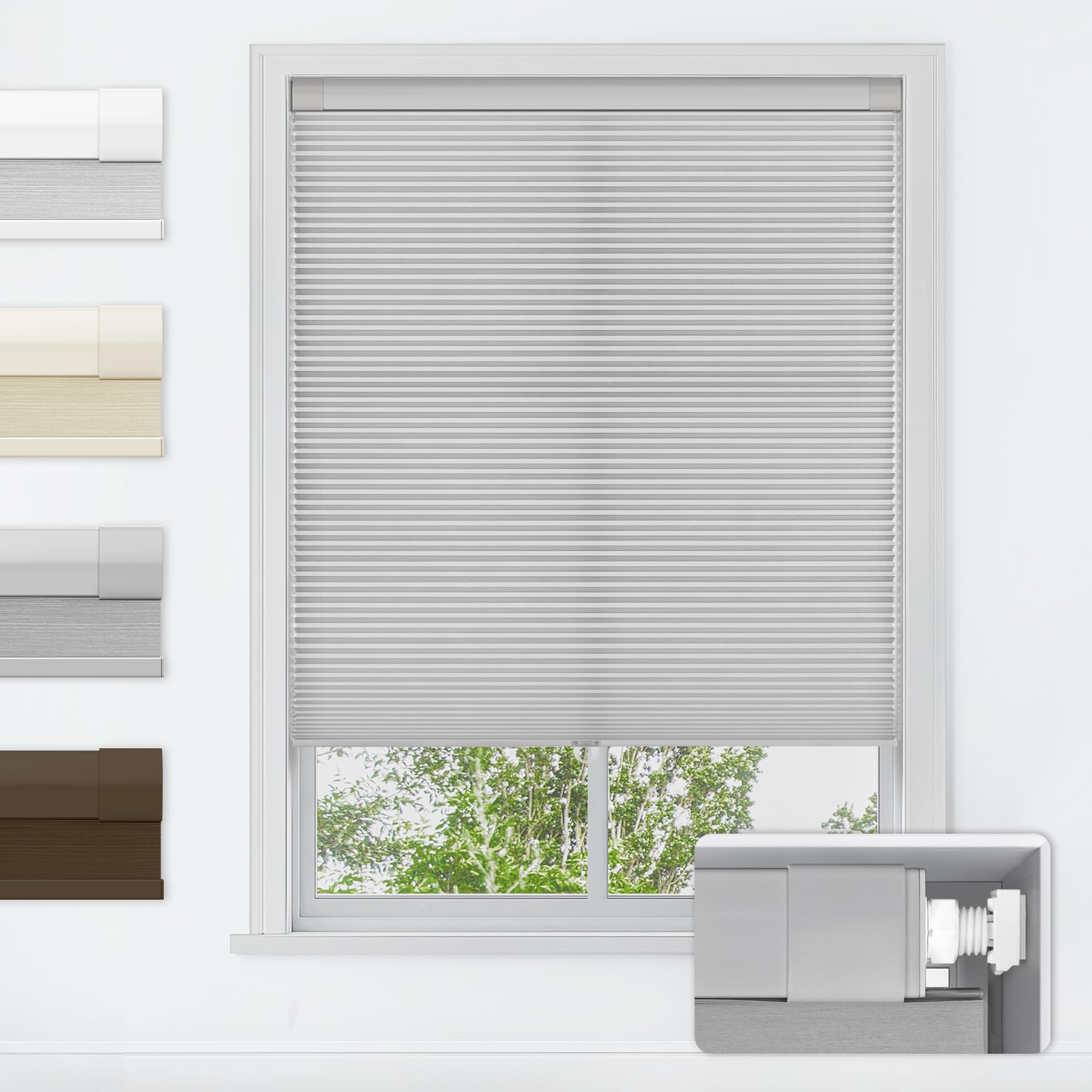 LazBlinds No Tools No Drill Cordless Cellular Shades, Light Filtering Honeycomb Shades for Home, Thermal Insulation Blinds for Windows, 38" W x 72" H, White