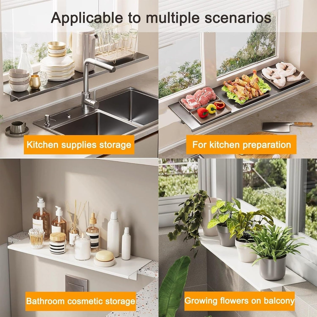 Window Sill Extender Plate, White Carbon Steel Storage Shelf, Countertop Extension Board with Magnetic Base for Kitchen Bathroom Balcony (40x20cm/15.7x7.9in)