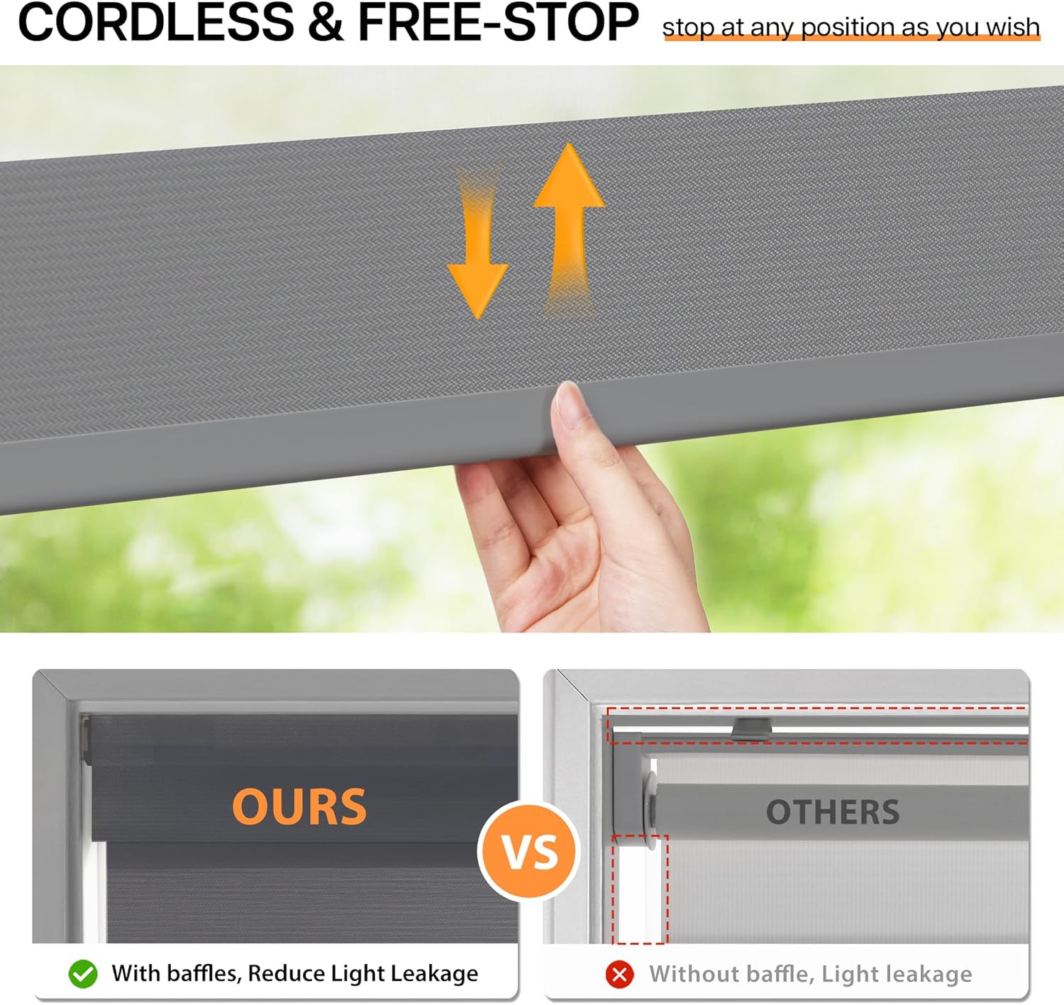LazBlinds Cordless Zebra Blinds for Windows - Dual Layer Light Filtering & Blackout Roller Shades, Free-Stop Lift System, No Drill Easy Install, Day & Night Privacy with Valance, 19" W X 64" H, Grey
