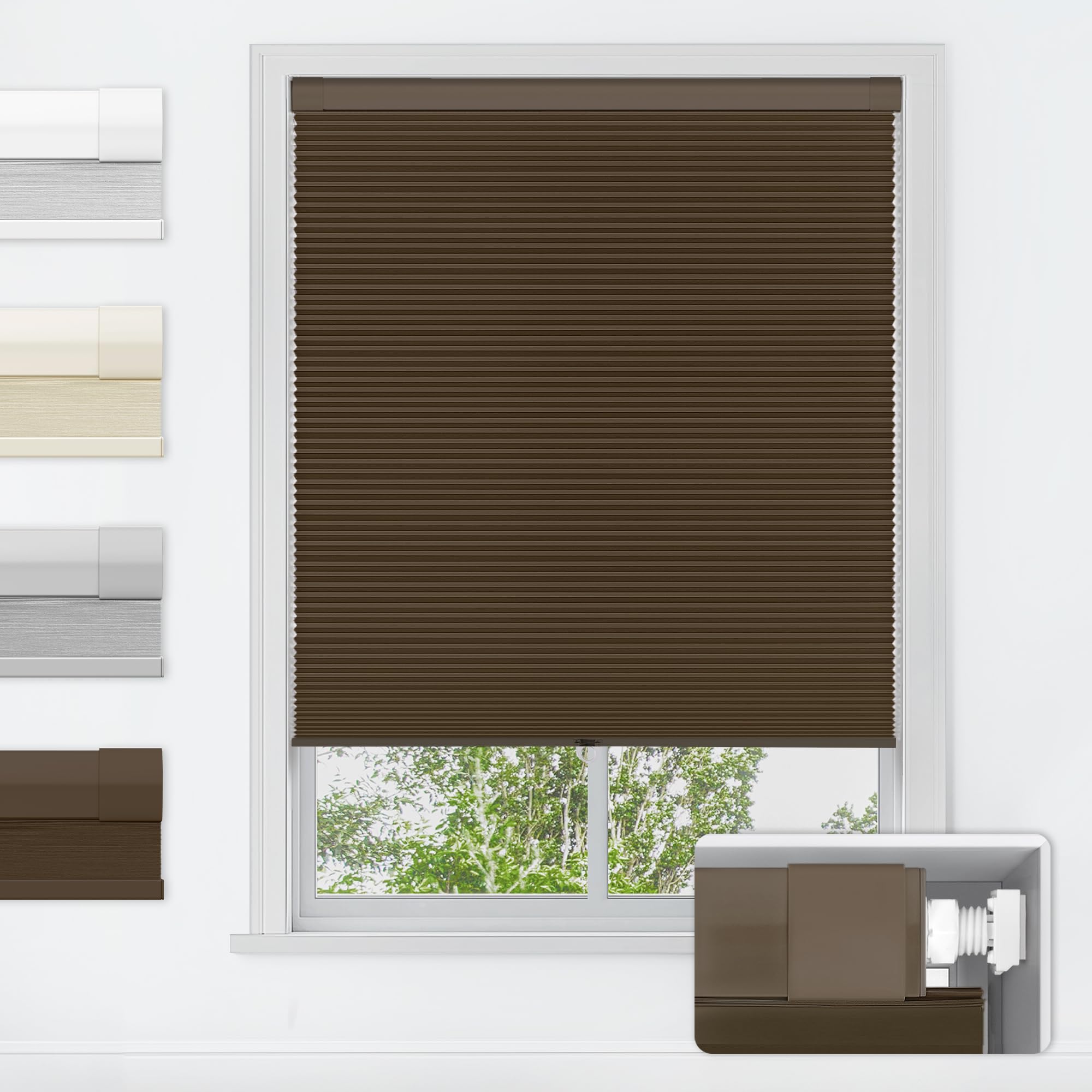 LazBlinds No Tools No Drill Cordless Cellular Shades, Light Filtering Honeycomb Shades for Home, Thermal Insulation Blinds for Windows, 29" W x 48" H, Grey