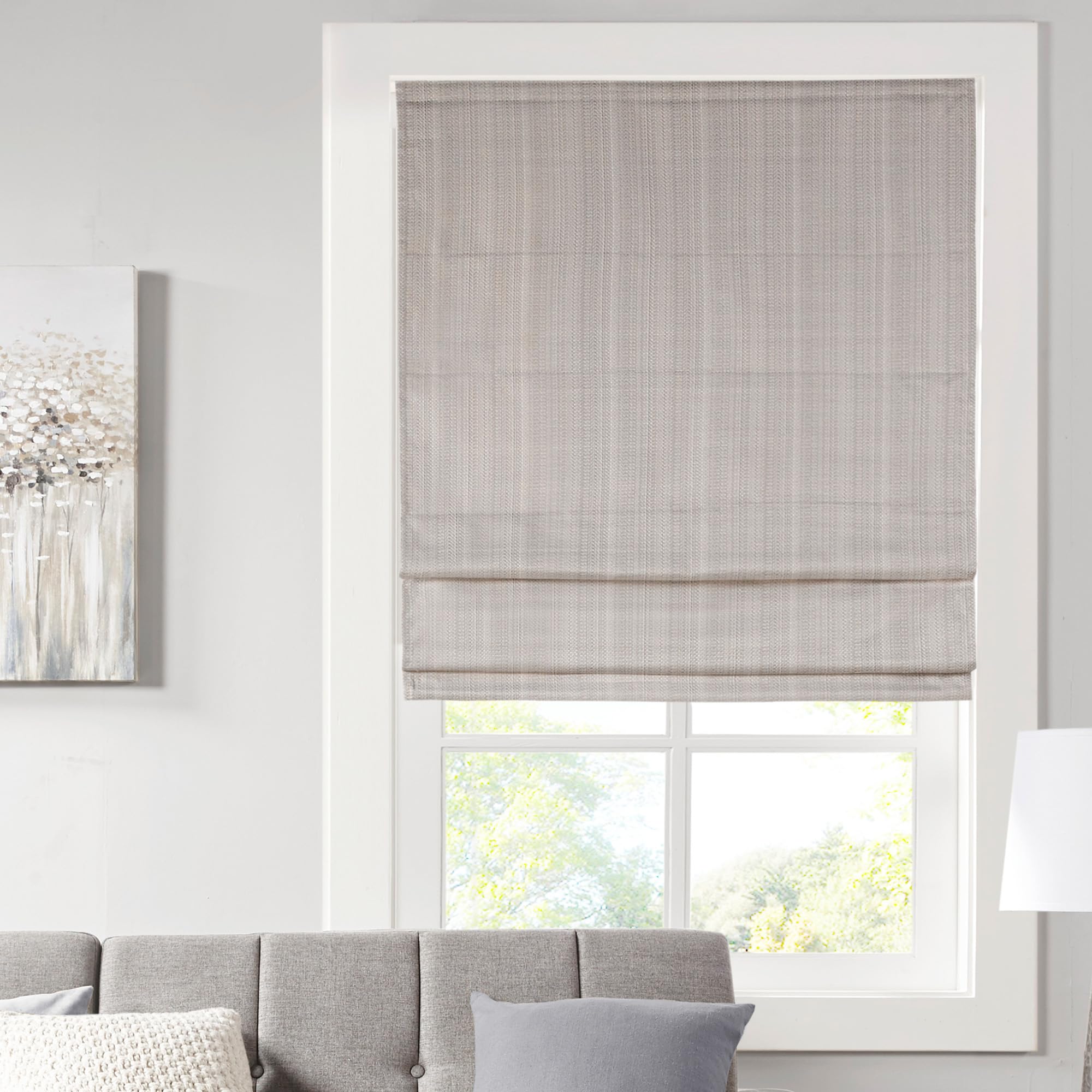 Madison Park Galen Cordless Roman Shades - Fabric Privacy Single Panel Darkening, Energy Efficient, Thermal Insulated Window Blind Treatment, for Bedroom, Living Room Decor, 35" x 64", Ivory