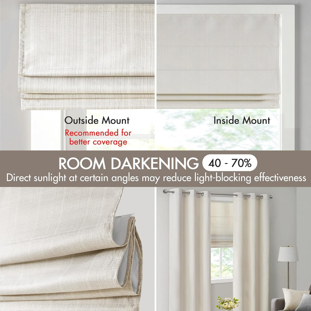 Madison Park Galen Cordless Roman Shades - Fabric Privacy Single Panel Darkening, Energy Efficient, Thermal Insulated Window Blind Treatment, for Bedroom, Living Room Decor, 35" x 64", Ivory